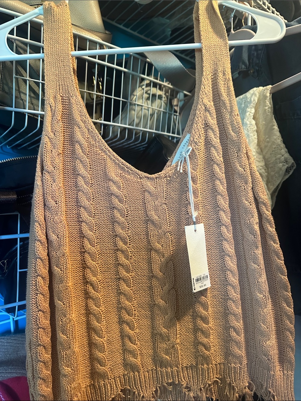 Gilded Intent Cable Knit V-Neck Tank in Tan